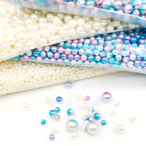 High Luster ABS Imitation Artificial Pearl Beads Round Gradient Dreamy Purple Blue White Loose Beads DIY Jewelry Making Accessories