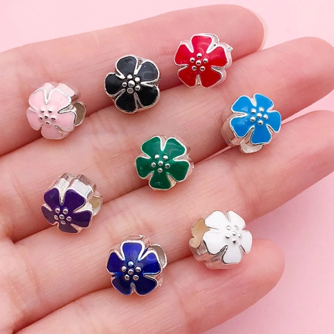 Cuentas de Aleación de Esmalte con Forma de Flor de Gran Agujero Joyería DIY Pulsera de Abalorios Collar Cuentas Espaciadoras Florales