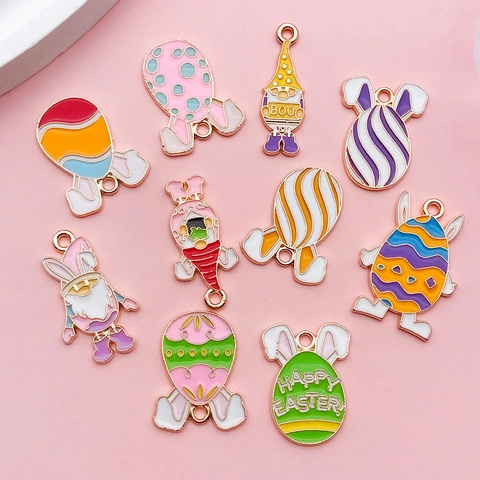 Easter Alloy Enamel Bunny Egg Charms For Jewelry Making DIY Pendants Cartoon Gnome Festival Accessories Holiday Gift