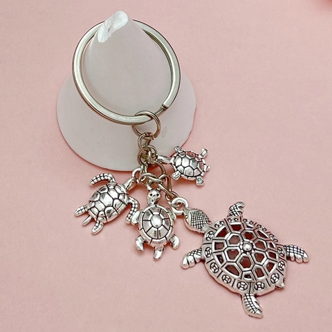Antique Silver Sea Turtle Multi Pendant Keychain Zinc Alloy Ocean Style Animal Bag Charm Vintage Jewelry Accessory