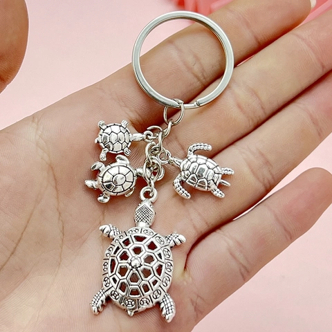 Antique Silver Sea Turtle Multi Pendant Keychain Zinc Alloy Ocean Style Animal Bag Charm Vintage Jewelry Accessory