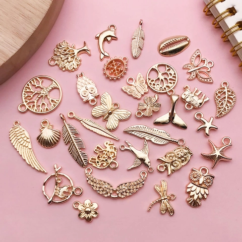 DIY Jewelry Making Alloy Pendants Set KC Gold Butterfly Owl Life Tree Elephant Charms For Handcrafted Bracelet Necklace Accessories
