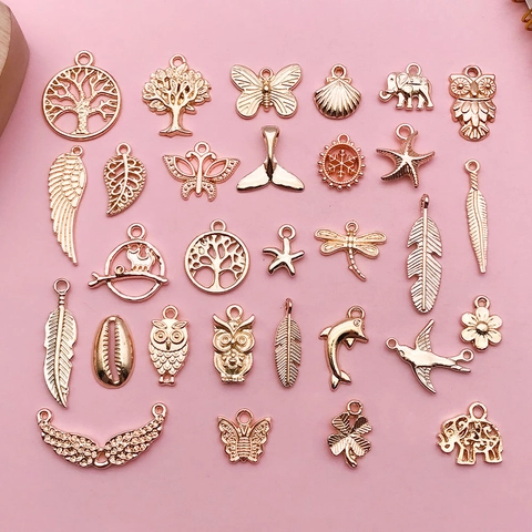 DIY Jewelry Making Alloy Pendants Set KC Gold Butterfly Owl Life Tree Elephant Charms For Handcrafted Bracelet Necklace Accessories