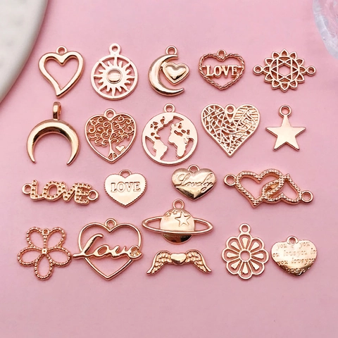 Alloy KC Gold Hollow Heart Love Letter Charms Assortment For DIY Jewelry Making Pendants Bracelet Necklace Accessories