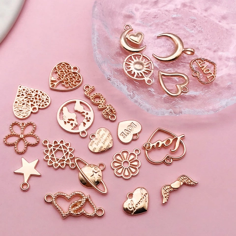 Alloy KC Gold Hollow Heart Love Letter Charms Assortment For DIY Jewelry Making Pendants Bracelet Necklace Accessories