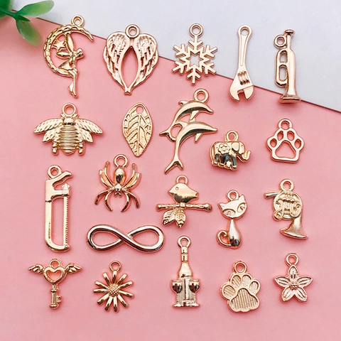 Vintage KC Gold Alloy Charms For DIY Jewelry Making Pendants For Bracelet Necklace Angel Snowflake Wings Mixed Shapes Animal Tool Jewelry Accessories