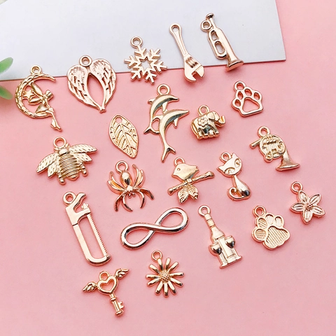 Vintage KC Gold Alloy Charms For DIY Jewelry Making Pendants For Bracelet Necklace Angel Snowflake Wings Mixed Shapes Animal Tool Jewelry Accessories