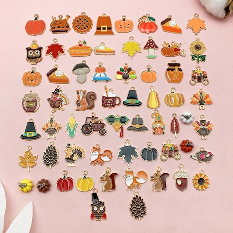 Thanksgiving Cartoon Pumpkin Turkey Maple Leaf Alloy Enamel Pendants For DIY Bracelet Necklace Jewelry Making Autumn Accessories