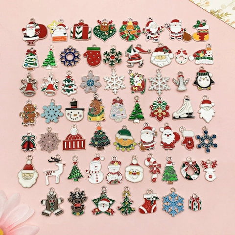 Christmas Alloy Enamel Charms Santa Claus Tree Snowman Snowflake Reindeer Gingerbread Man DIY Jewelry Making Pendants Festive Decor