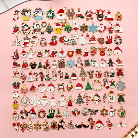 Zinklegering Emaille Kerstmis Hangers Kerstman Sneeuwvlok Rendier Boom Strass Bedeltjes Voor DIY Sieraden Maken Accessoires