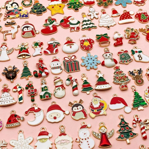 Zinklegering Emaille Kerstmis Hangers Kerstman Sneeuwvlok Rendier Boom Strass Bedeltjes Voor DIY Sieraden Maken Accessoires