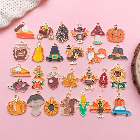 Thanksgiving Emaille Zinklegierung Anhänger Sortierte Truthahn Kürbis Ahornblatt Pilz Charms Für Schmuckherstellung DIY Schmuckzubehör