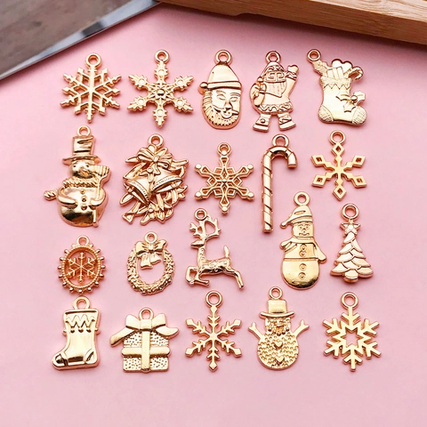 Colgantes de Navidad de Aleación Oro KC para Fabricación de Joyería DIY Papá Noel Muñeco de Nieve Copo de Nieve Reno Accesorio