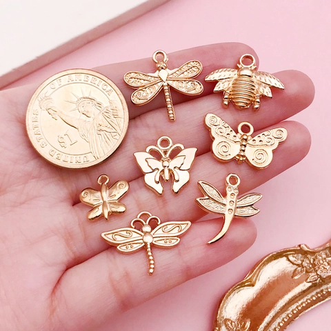 Gold Plated Zinc Alloy Insect Charms Hollow Out Butterfly Dragonfly Bee Pendants For DIY Handmade Jewelry Accessories