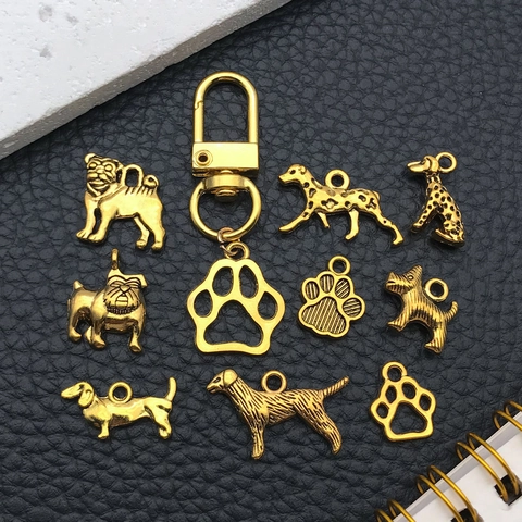 Antique Gold Alloy Dog Puppy Pendants For DIY Jewelry Making Animal Bone Paw Print Charms For Bracelet Necklace Craft Accessories