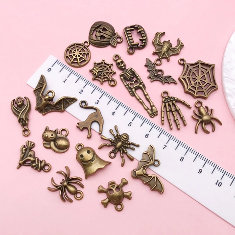 Antique Bronze Halloween Alloy Pendants Mixed Pumpkin Skeleton Spider Bat Ghost Charms For DIY Necklace Earring Jewelry Making Accessories