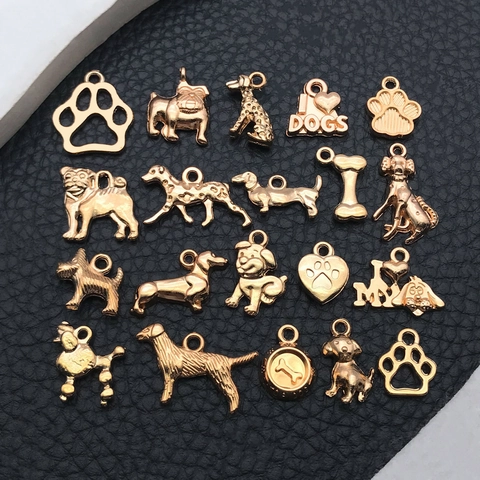 Ciondoli Animali in Lega di Zinco Vintage Zampa di Cane Osso Oro Pendenti per Creazione Gioielli Fai da Te Collane Retro Accessori