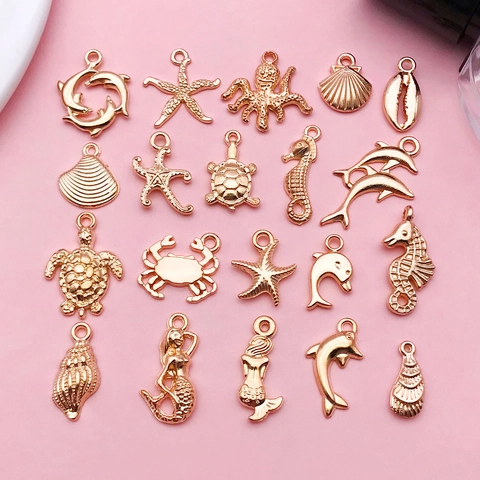Alloy Ocean Marine Life Charms Pendants For DIY Jewelry Making KC Gold Turtle Dolphin Starfish Shell Crafting Accessories