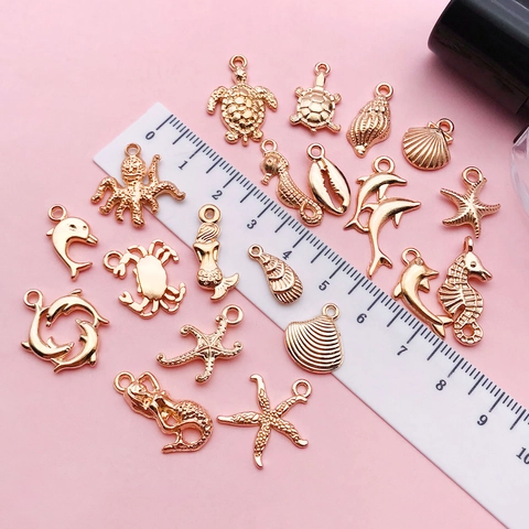 Alloy Ocean Marine Life Charms Pendants For DIY Jewelry Making KC Gold Turtle Dolphin Starfish Shell Crafting Accessories