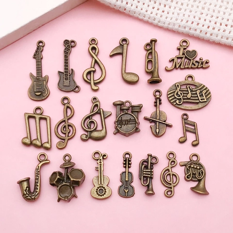 Vintage Musical Instrument Charms Antique Bronze Zinc Alloy Pendants For DIY Necklace Bracelet Earrings Jewelry Making Music Note Charms