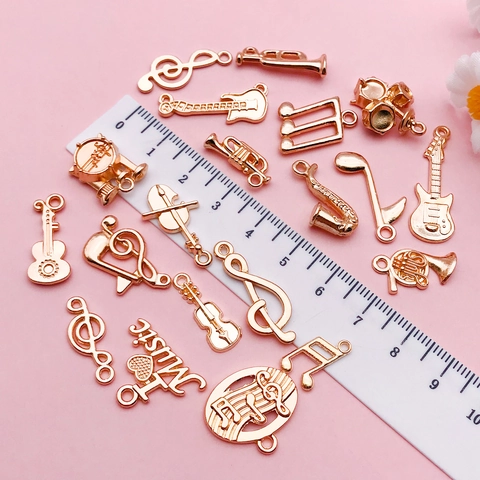 KC Gold Alloy Musical Instrument Pendants Guitar Drum Saxophone Violin Note Charms For DIY Jewelry Making Accessories