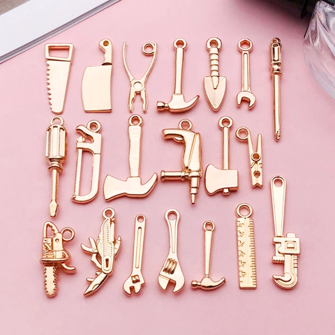 DIY Alloy Jewelry Accessories Mini Tool Charms Hammer Axe Saw Wrench Pendants For Necklace Bracelet Jewelry Making Gold