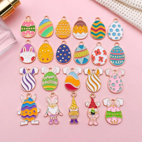 Easter Enamel Zinc Alloy Cartoon Bunny Egg Chick Gnome Pendants Charms For DIY Bracelet Necklace Jewelry Making Accessories