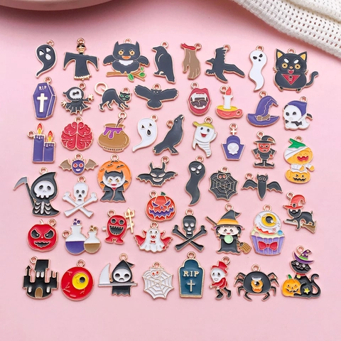 Συλλογή Halloween Καρτούν Κράμα Σμάλτου Γούρια Για DIY Κατασκευή Κοσμημάτων Κολιέ Σκουλαρίκια Φάντασμα Κολοκύθα Νυχτερίδα Κρανίο Μάγισσα Γούρια