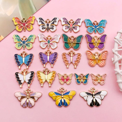 Pendentifs Breloques Papillon en Alliage de Zinc Émaillé Coloré Mélangé pour la Fabrication de Bijoux DIY Collier Bracelet Porte-clés