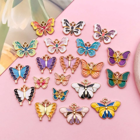 Pendentifs Breloques Papillon en Alliage de Zinc Émaillé Coloré Mélangé pour la Fabrication de Bijoux DIY Collier Bracelet Porte-clés