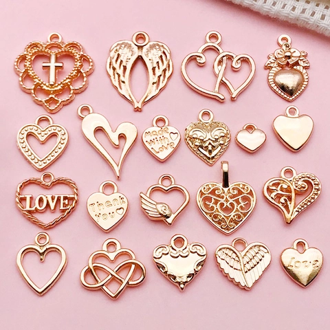 KC Gold Alloy Heart Wings Charms For DIY Necklace Bracelet Making Women Fashion Jewelry Accessories Pendants Love Cross