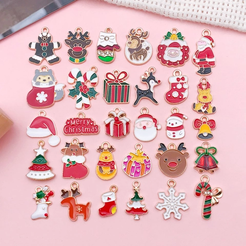 Kerst Emaille Legering Hangers Kerstman Rendier Sneeuwvlok Boom DIY Sieraden Maken Charms Voor Handgemaakte