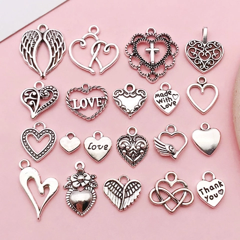 Antique Silver Zinc Alloy Heart Wings Cross Charms For DIY Necklace Bracelet Earring Jewelry Making Pendants