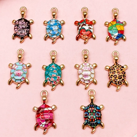 Cute Sea Turtle Alloy Enamel Charms For DIY Jewelry Making Pendant Multicolor Animal Pattern Handmade Craft Accessory