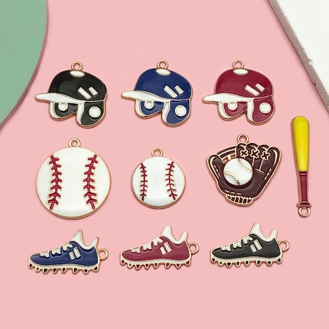 Baseball Theme DIY Jewelry Charms Zinc Alloy Enamel Sport Series Baseball Bat Glove Helmet Shoes Pendants For Necklace Bracelet Keychain Making