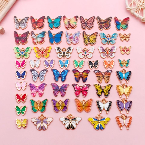 Dijes de Mariposa de Esmalte de Aleación DIY para Fabricación de Joyas Collar Pulsera Pendientes Accesorios Colgante de Mariposa Impreso Suministros de Joyería
