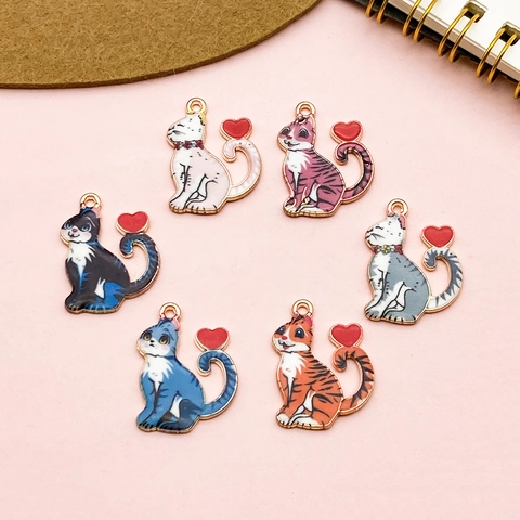 Breloques de Chat à Queue de Cœur en Alliage d'Émail pour Fabrication de Bijoux Collier Bracelet Pendentif Chaton Coloré