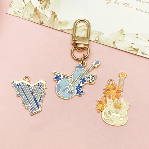 Enamel Musical Instrument Pendants Zinc Alloy Cello Guitar Harp Charms For DIY Jewelry Making Accessories Handcrafted Gift