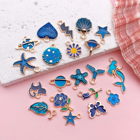 Ciondoli in Lega di Zinco Smaltati Blu per Creazione Gioielli Forme Oceano Celesti Animali Accessori DIY Collana Bracciale Orecchini