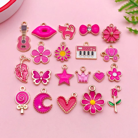 Rose Red Enamel Zinc Alloy Charms For Jewelry Making DIY Lips Crown Pumpkin Carriage Heart Star Moon Pendants Accessories