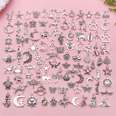 Colgantes de Aleación Mixtos para Fabricación de Joyas DIY Plata Antigua Oro Bronce Animal Cruz Sol Corazón Diseños Accesorios de Artesanía