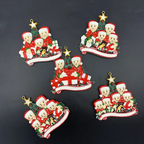 Harz Lackiert Weihnachtsbaumschmuck Familienmitglieder Bär Stern Design Feiertagsanhänger Festliche Hausdekoration
