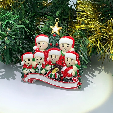 Harz Lackiert Weihnachtsbaumschmuck Familienmitglieder Bär Stern Design Feiertagsanhänger Festliche Hausdekoration