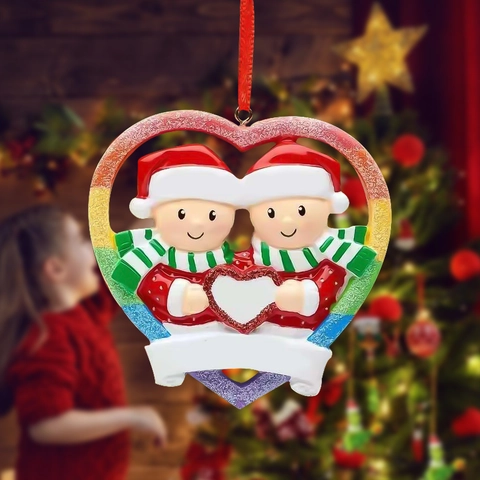 Ornamento Pendente a Cuore di Natale in Resina Arcobaleno Coppia Pupazzo di Neve Pendente per Decorazione Albero di Natale Casa Festa