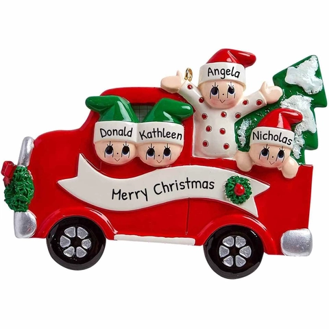 Ornamento da Appendere Natalizio in Resina con Camion Rosso Personalizzato Ciondolo Famiglia Cartoon per Decorazione Albero
