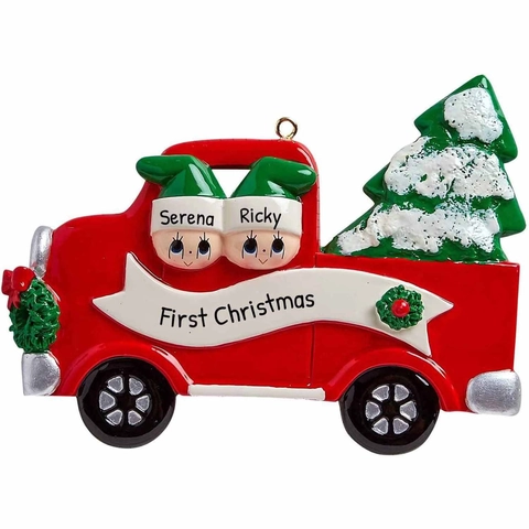 Ornamento da Appendere Natalizio in Resina con Camion Rosso Personalizzato Ciondolo Famiglia Cartoon per Decorazione Albero