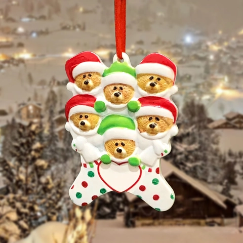 Kerst Hars Bruine Beer Familie Hanger Rood Groen Wit Hart Patroon Handbeschilderd Feestdag Huis Boom Decor Cadeau