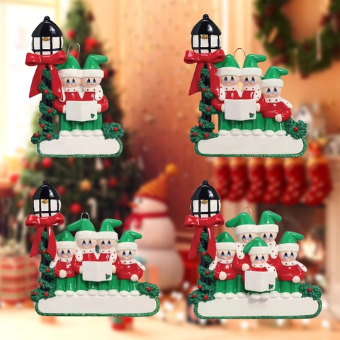 Resin Christmas Snowman Family Caroler Hanging Pendant With Streetlight Blank Writing Area Holiday Tree Decoration Ornament