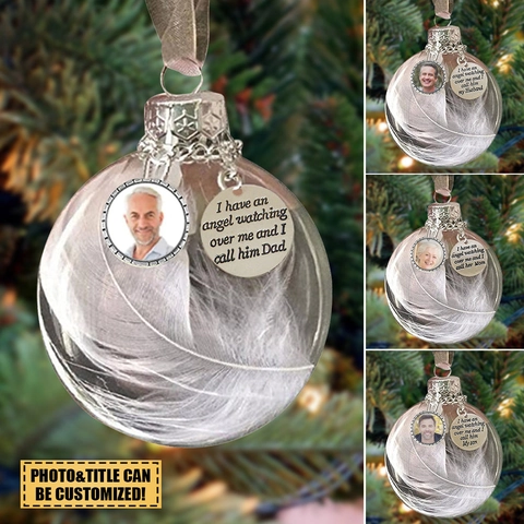 Bola de Navidad Conmemorativa Con Pluma Blanca y Colgante de Foto de Aleación Esfera Transparente Decoración Festiva para Honrar a los Seres Queridos