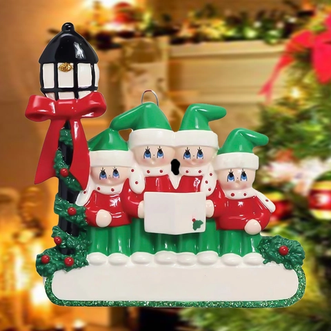 Resin Christmas Snowman Family Caroler Hanging Pendant With Streetlight Blank Writing Area Holiday Tree Decoration Ornament